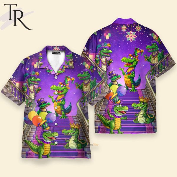 Alligators Funny Mardi Gras Clowns Happy Hawaiian Shirt