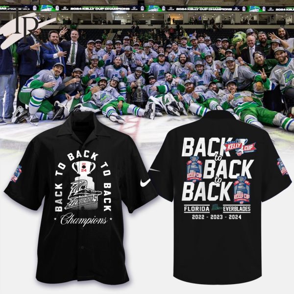 Back To Back To Back Florida Everblades 2022 – 2023 – 2024 Hawaiian Shirt – Black