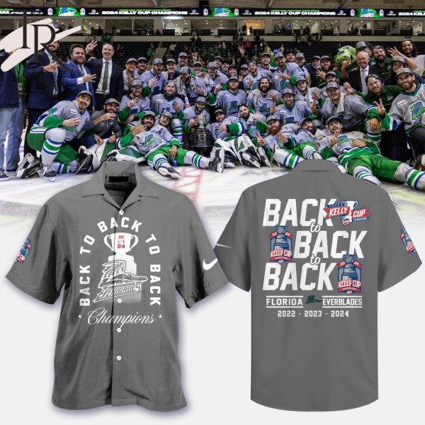 Back To Back To Back Florida Everblades 2022 – 2023 – 2024 Hawaiian Shirt – Grey