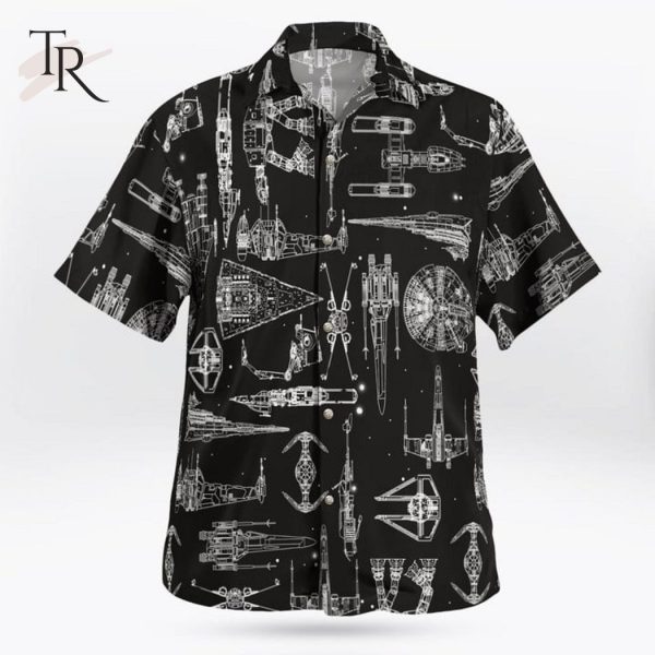 Black Star Wars Space Ship Pattern Aloha Shirt