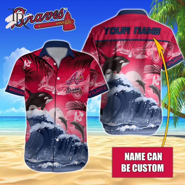 Custom Name MLB Atlanta Braves Special Hawaiian Design Button Shirt