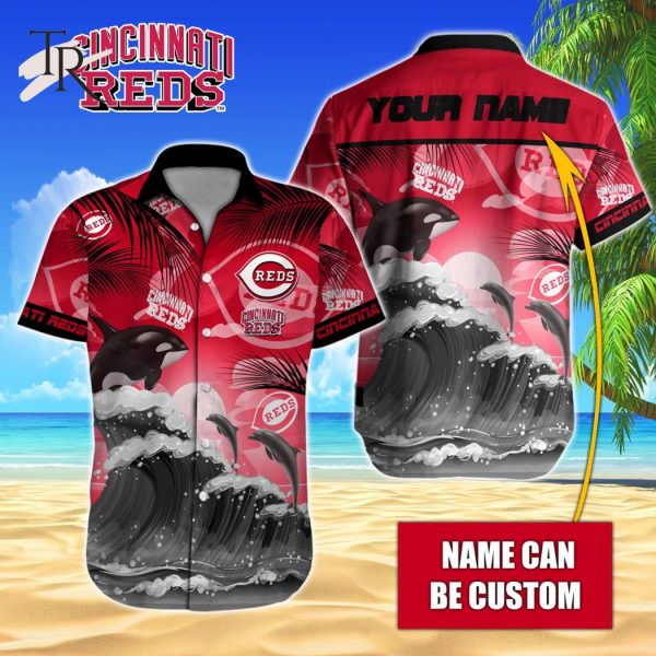 Custom Name MLB Cincinnati Reds Special Hawaiian Design Button Shirt