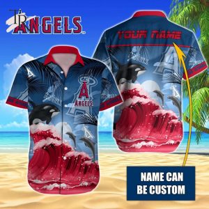 Custom Name MLB Los Angeles Angels Special Hawaiian Design Button Shirt