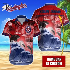 Custom Name MLB Washington Nationals Special Hawaiian Design Button Shirt