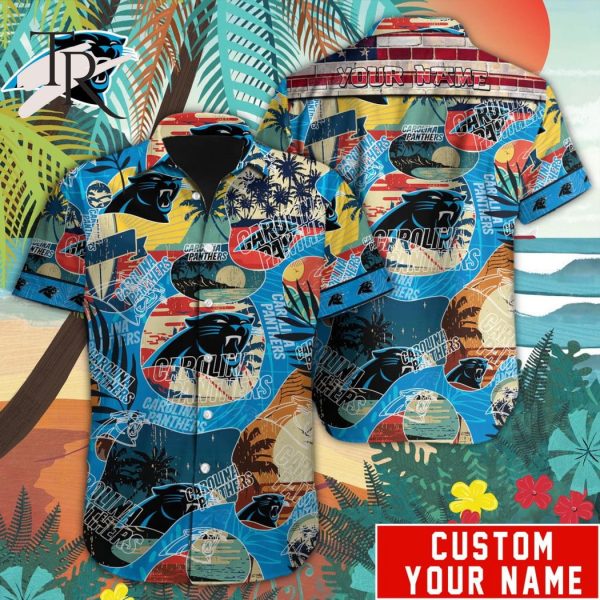 Custom Name NFL Carolina Panthers Special Hawaiian Design Button Shirt