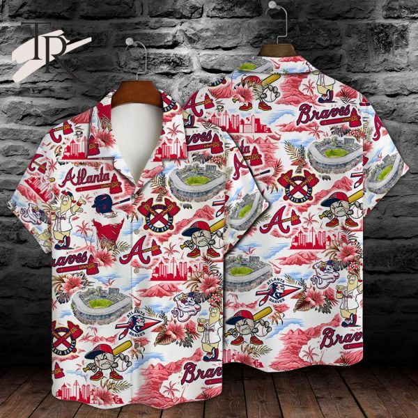 MLB Atlanta Braves Baseball Pattern On White Background Print Hawaiian Shirt