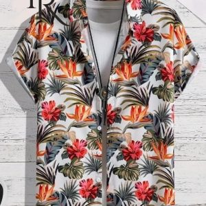 Men’s Colorful Tropical Plant Pattern Hawaiian Shirt