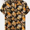 Men’s HawaiianYellow Brown Flower Pattern