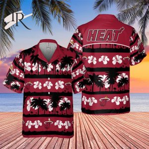 NBA Miami Heat White Hibiscus Flower On Red Background Print Hawaiian Shirt