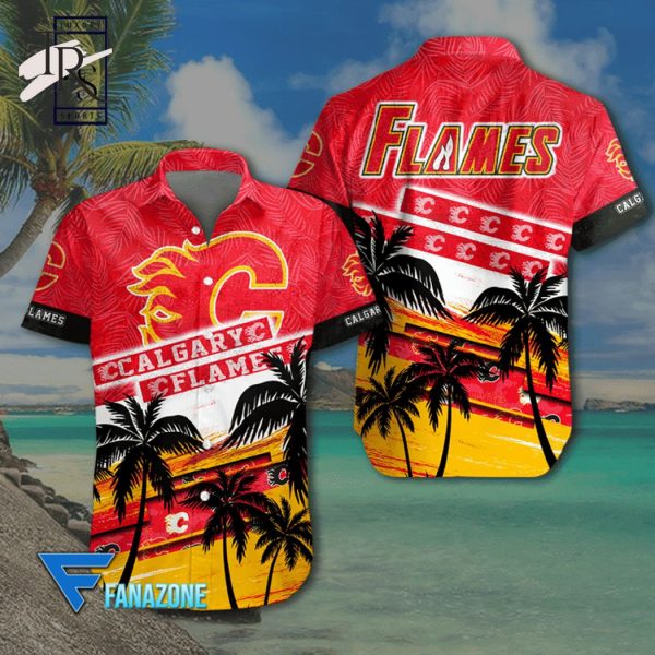 NHL Calgary Flames Coconut Tree Beach Aloha Shirt