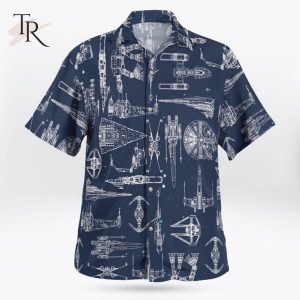 Navy Star Wars Space Ship Pattern Aloha Shirt